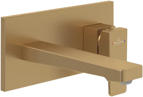 Bild von VILLEROY BOCH Architectura Square Einhebel-Waschtischarmatur mit Push-Open-Ablaufgarnitur, Brushed Gold #TVW12500300076