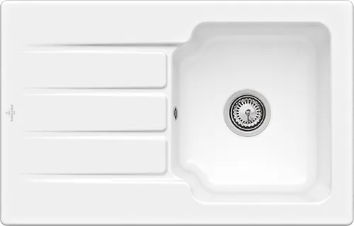 Bild von VILLEROY BOCH Architectura 45 Einbauspüle, inklusive Ablaufgarnitur mit Handbetätigung, aus Keramik, 800 x 510 mm, Weiß Alpin CeramicPlus #334001R1