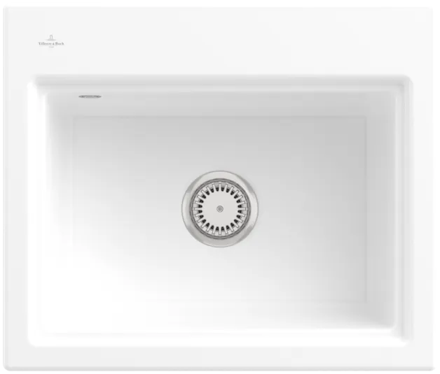 Bild von VILLEROY BOCH Subway Style 60 S Einbauspüle, inklusive Ablaufgarnitur mit Handbetätigung, Abtropfgitter, aus Keramik, 600 x 510 mm, Weiß Alpin CeramicPlus #336A01R1