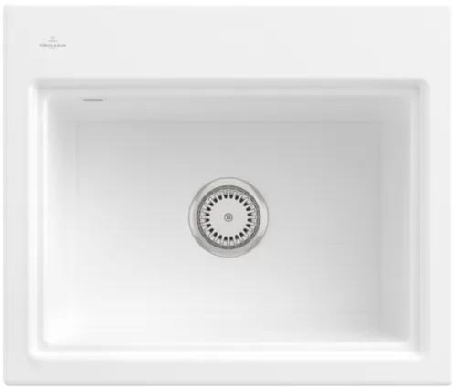 Bild von VILLEROY BOCH Subway Style 60 S Einbauspüle, inklusive Ablaufgarnitur mit Handbetätigung, Abtropfgitter, aus Keramik, 600 x 510 mm, Snow White CeramicPlus #336601KG