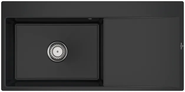 Bild von VILLEROY BOCH Subway Style 60 Flat flächenbündige Spüle, inklusive Ablaufgarnitur mit Handbetätigung, aus Keramik, 980 x 490 mm, Pure Black #33621FR7