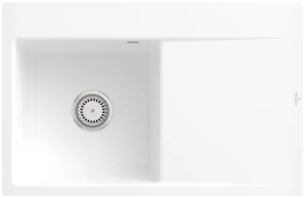 Bild von VILLEROY BOCH Subway Style 45 Flat flächenbündige Spüle, inklusive Ablaufgarnitur mit Handbetätigung, aus Keramik, 780 x 510 mm, Snow White CeramicPlus #33481FKG