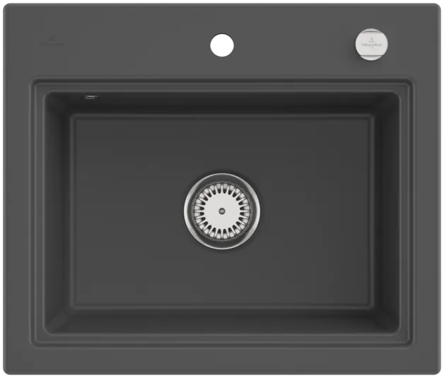 Bild von VILLEROY BOCH Subway Style 60 S Einbauspüle, inklusive Ablaufgarnitur mit Excenterbetätigung, Abtropfgitter, aus Keramik, 600 x 510 mm, Graphite CeramicPlus #336A02I4