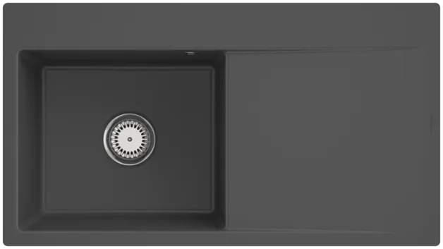 Bild von VILLEROY BOCH Subway Style 50 Flat flächenbündige Spüle, inklusive Ablaufgarnitur mit Handbetätigung, aus Keramik, 880 x 490 mm, Graphite CeramicPlus #33521FI4