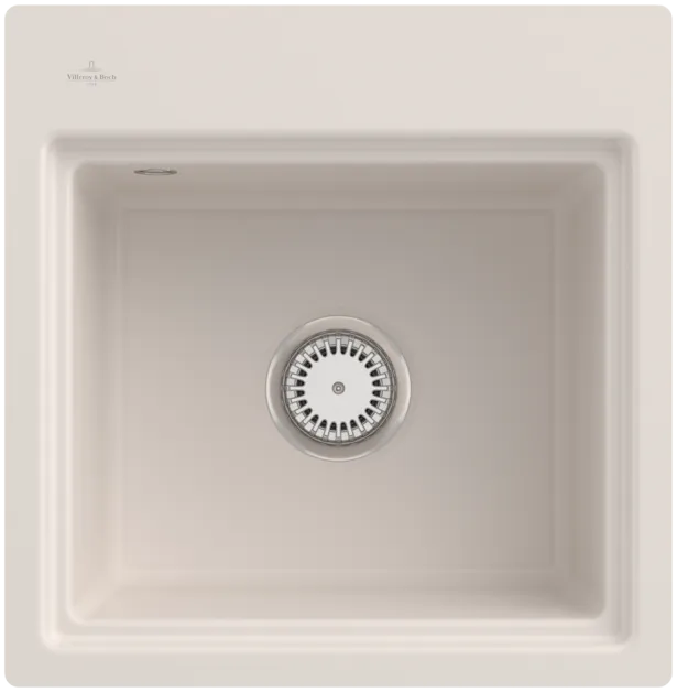 Bild von VILLEROY BOCH Subway Style 50 S Flat flächenbündige Spüle, inklusive Ablaufgarnitur mit Handbetätigung, Abtropfgitter, aus Keramik, 500 x 510 mm, Crema CeramicPlus #33551FKR
