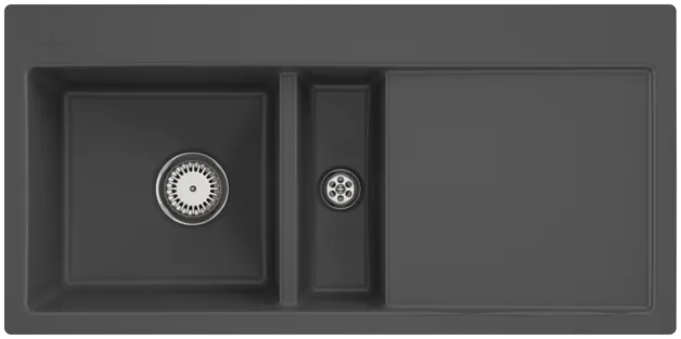 Bild von VILLEROY BOCH Subway 60 flat flächenbündige Spüle, inklusive Ablaufgarnitur mit Handbetätigung, aus Keramik, 965 x 475 mm, Graphite CeramicPlus #67701FI4