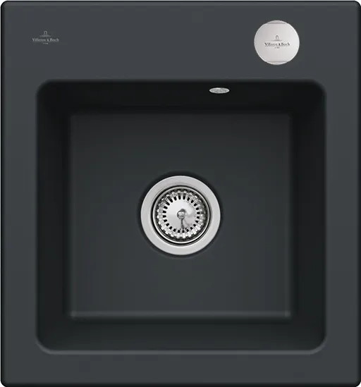 Bild von VILLEROY BOCH Subway 45 XS flat flächenbündige Spüle, inklusive Ablaufgarnitur mit Excenterbetätigung, aus Keramik, 440 x 475 mm, Ebony CeramicPlus #67812FS5