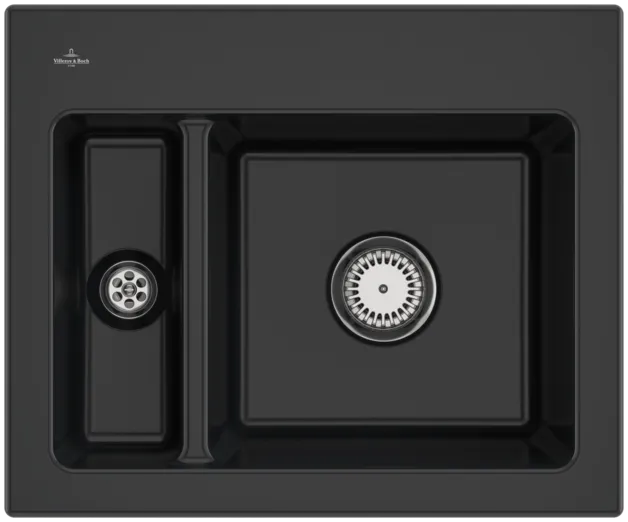 Bild von VILLEROY BOCH Subway 60 XM Einbauspüle, inklusive Ablaufgarnitur mit Handbetätigung, aus Keramik, 620 x 510 mm, Ebony CeramicPlus #678001S5