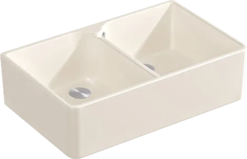 Bild von VILLEROY BOCH Spülstein Doppelbecken 80 X Spülstein Doppelbecken, inklusive Ablaufgarnitur mit Handbetätigung, aus Keramik, 795 x 500 mm, Crema CeramicPlus #638001KR