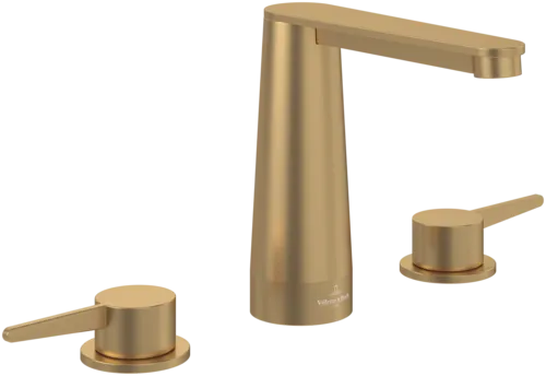 Bild von VILLEROY BOCH Conum Dreiloch-Waschtischarmatur ohne Ablaufgarnitur, Brushed Gold #TVW12700100176