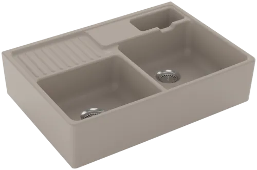 Obrázek VILLEROY BOCH Double-bowl sink Double-bowl sink, included Strainer bowl, Waste system hand-operated, Fastening set, of Ceramic, 895 x 630 mm, Almond CeramicPlus #632391AM