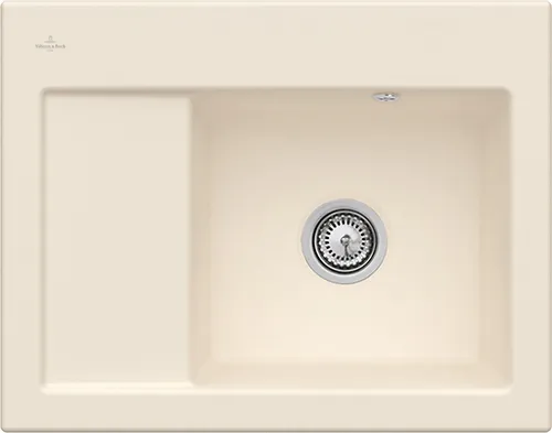 Bild von VILLEROY BOCH Subway 45 Compact Einbauspüle, inklusive Ablaufgarnitur mit Handbetätigung, aus Keramik, 650 x 510 mm, Ivory CeramicPlus #331301FU