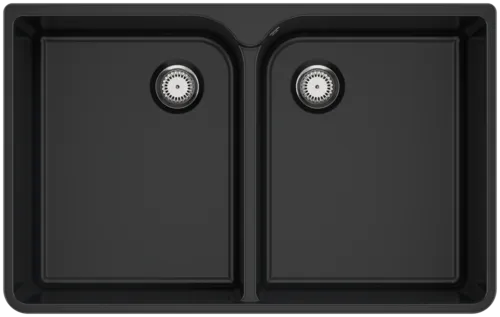 Bild von VILLEROY BOCH Spülstein Doppelbecken 80 X Spülstein Doppelbecken, inklusive Ablaufgarnitur mit Handbetätigung, aus Keramik, 795 x 500 mm, Pure Black #638001R7