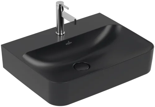 Bild von VILLEROY BOCH Finion Waschbecken, 600 x 470 x 164 mm, Pure Black CeramicPlus, mit verdecktem Überlauf, Unterseite geschliffen #41686CR7