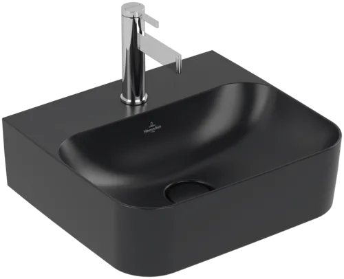 Bild von VILLEROY BOCH Finion Handwaschbecken, 430 x 390 x 140 mm, Pure Black CeramicPlus, mit verdecktem Überlauf #436444R7