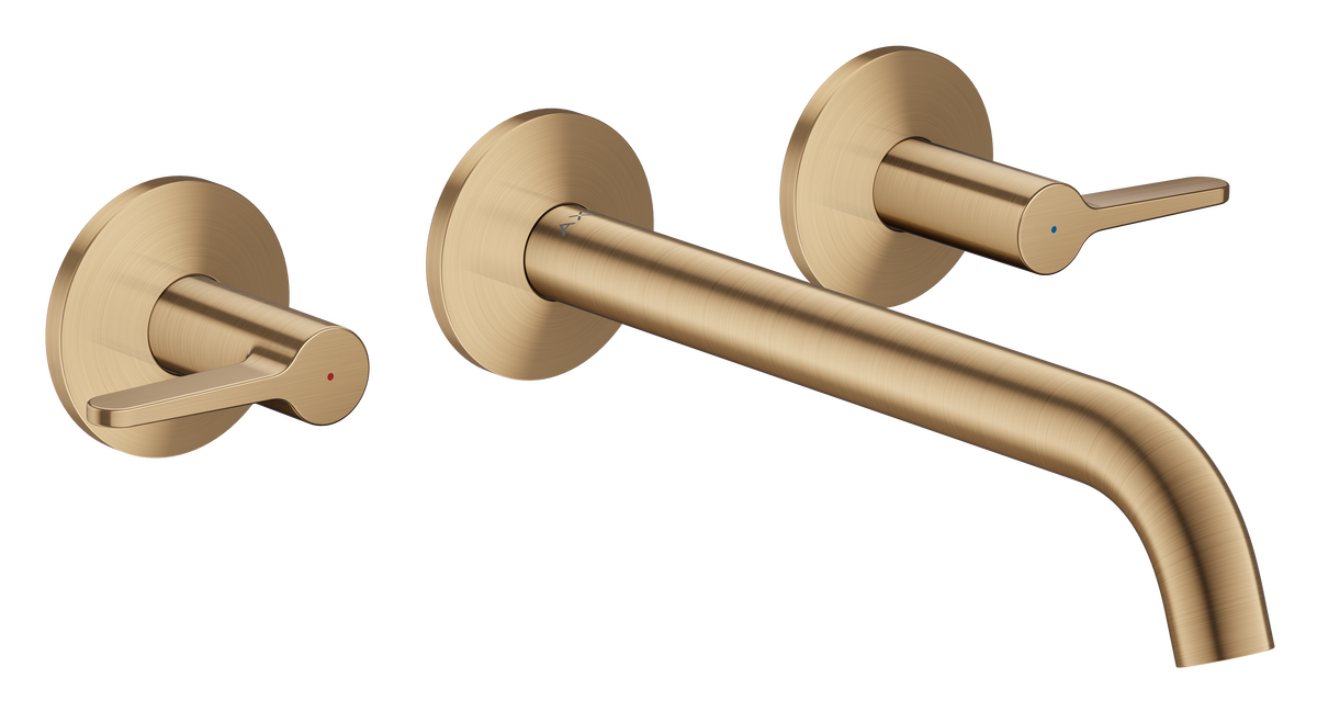 Bild von HANSGROHE AXOR One 3-Loch Waschtischarmatur Unterputz für Wandmontage mit Auslauf 220 mm und Hebelgriffen #48160140 - Brushed Bronze
