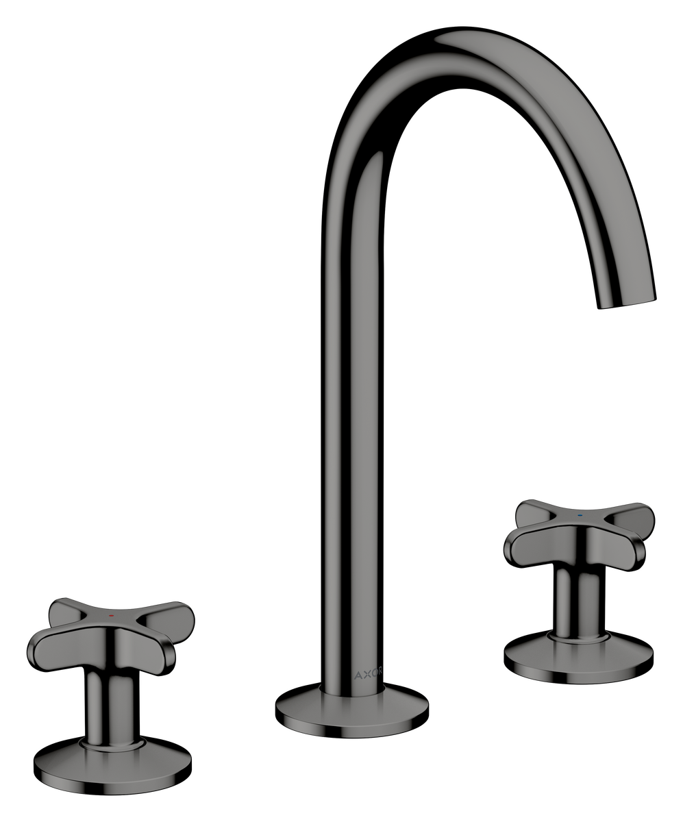 Bild von HANSGROHE AXOR One 3-Loch Waschtischarmatur 170 mit Kreuzgriffen und Push-Open Ablaufgarnitur #48040330 - Polished Black Chrome