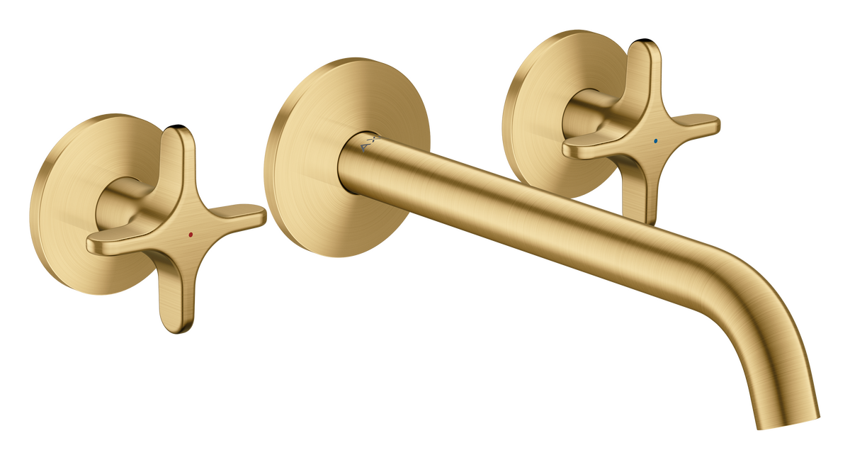 Bild von HANSGROHE AXOR One 3-Loch Waschtischarmatur Unterputz für Wandmontage mit Auslauf 220 mm und Kreuzgriffen #48140250 - Brushed Gold Optic