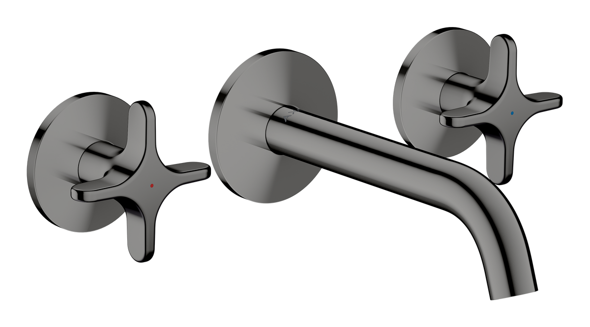 Bild von HANSGROHE AXOR One 3-Loch Waschtischarmatur Unterputz für Wandmontage mit Auslauf 160 mm und Kreuzgriffen #48130330 - Polished Black Chrome