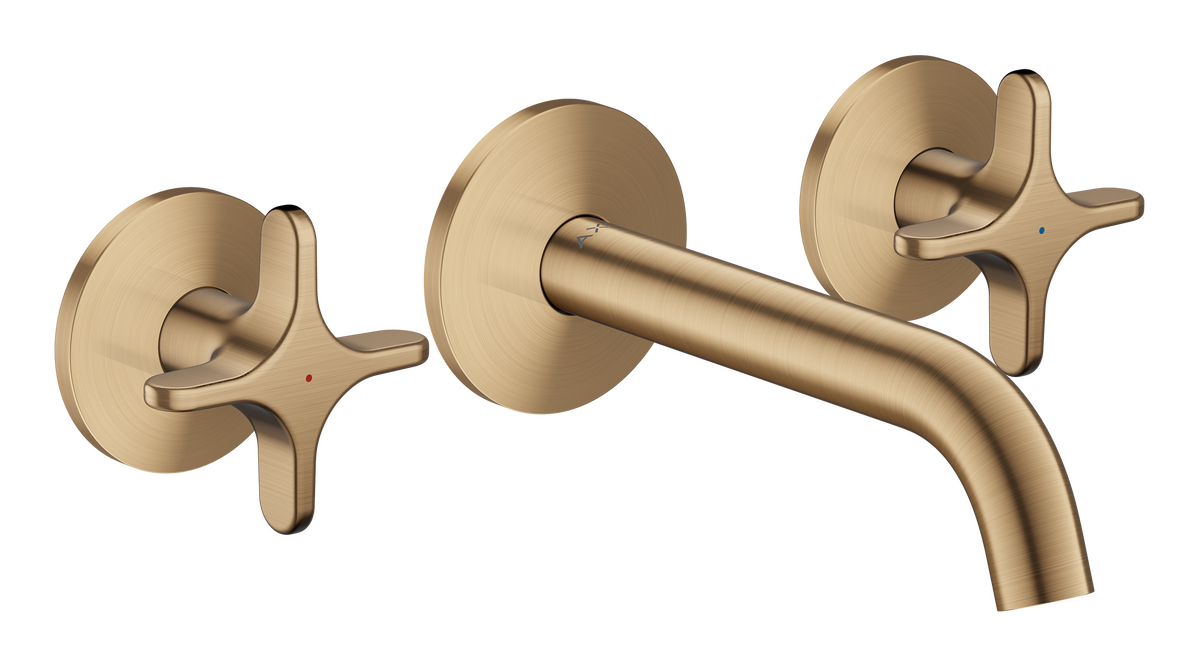 Bild von HANSGROHE AXOR One 3-Loch Waschtischarmatur Unterputz für Wandmontage mit Auslauf 160 mm und Kreuzgriffen #48130140 - Brushed Bronze