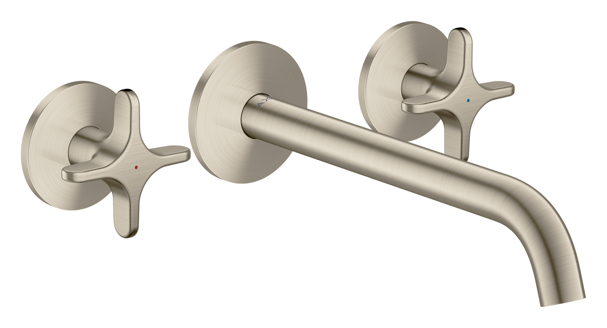 Bild von HANSGROHE AXOR One 3-Loch Waschtischarmatur Unterputz für Wandmontage mit Auslauf 220 mm und Kreuzgriffen #48140820 - Brushed Nickel
