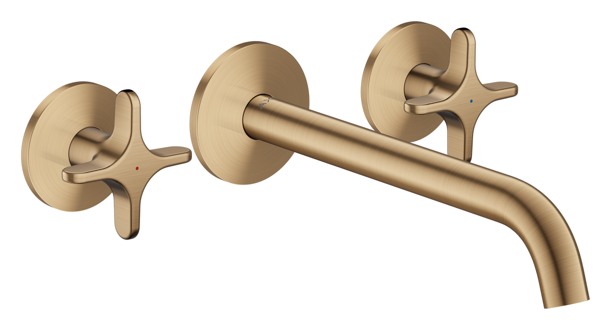Bild von HANSGROHE AXOR One 3-Loch Waschtischarmatur Unterputz für Wandmontage mit Auslauf 220 mm und Kreuzgriffen #48140140 - Brushed Bronze