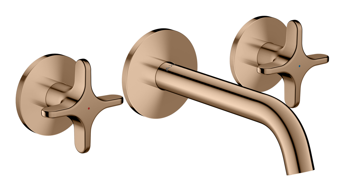 Bild von HANSGROHE AXOR One 3-Loch Waschtischarmatur Unterputz für Wandmontage mit Auslauf 160 mm und Kreuzgriffen #48130300 - Polished Red Gold