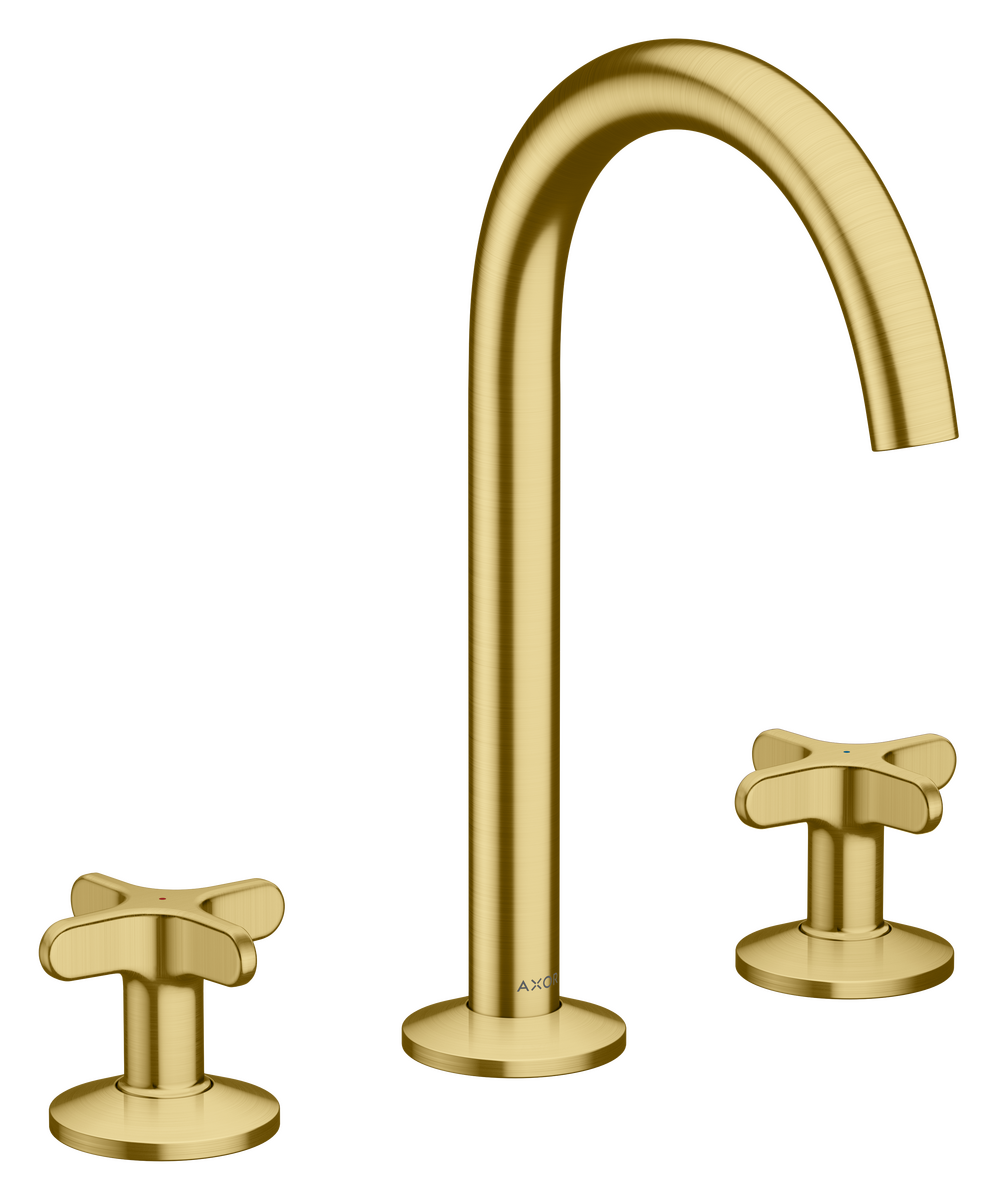 Bild von HANSGROHE AXOR One 3-Loch Waschtischarmatur 170 mit Kreuzgriffen und Push-Open Ablaufgarnitur #48040950 - Brushed Brass