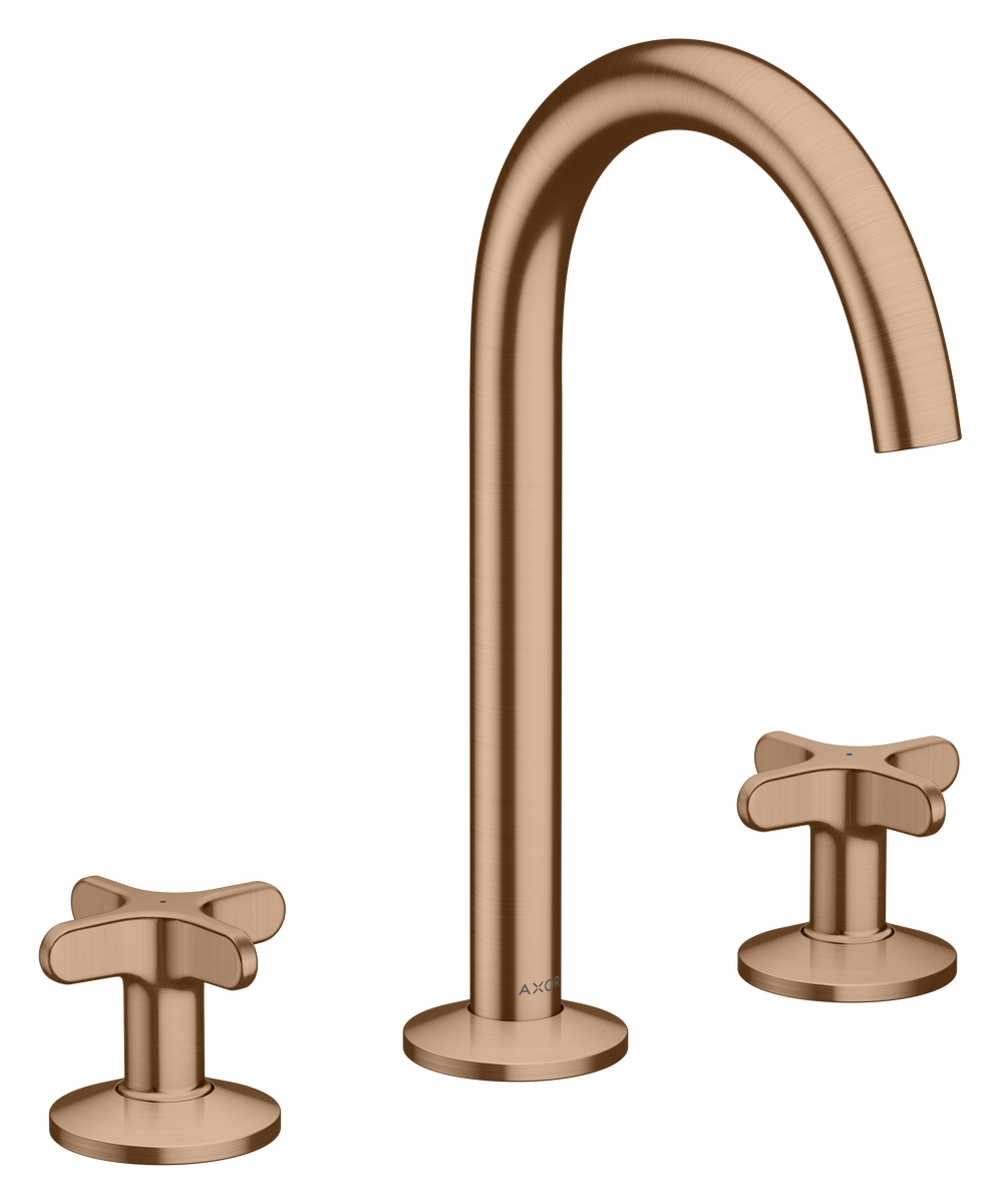 Bild von HANSGROHE AXOR One 3-Loch Waschtischarmatur 170 mit Kreuzgriffen und Push-Open Ablaufgarnitur #48040310 - Brushed Red Gold