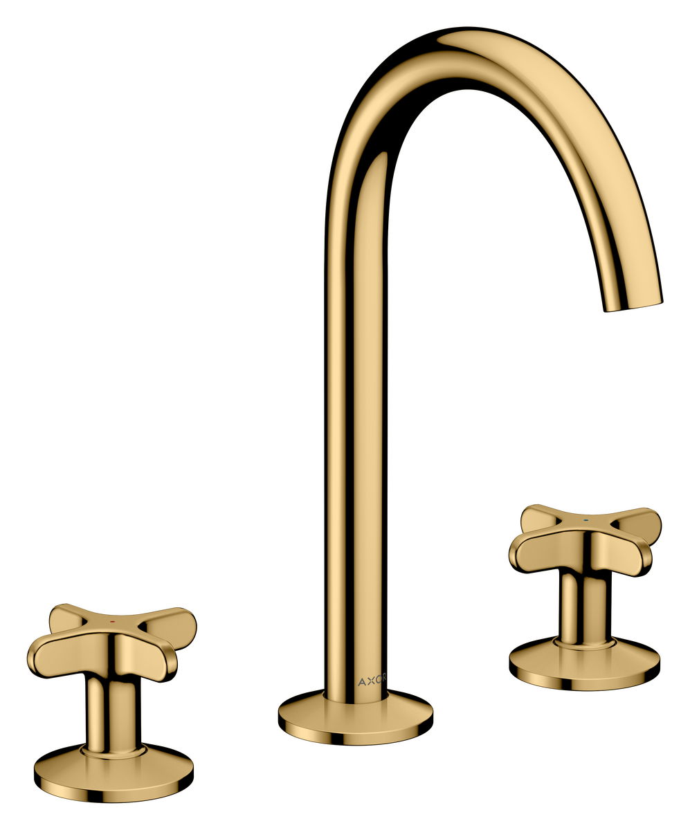 Bild von HANSGROHE AXOR One 3-Loch Waschtischarmatur 170 mit Kreuzgriffen und Push-Open Ablaufgarnitur #48040990 - Polished Gold Optic