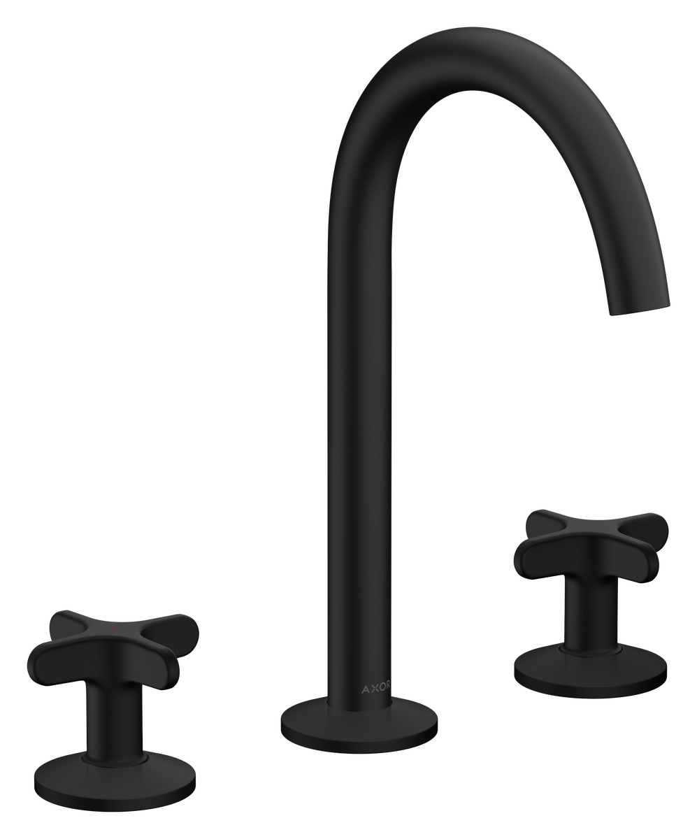Bild von HANSGROHE AXOR One 3-Loch Waschtischarmatur 170 mit Kreuzgriffen und Push-Open Ablaufgarnitur #48040670 - Mattschwarz