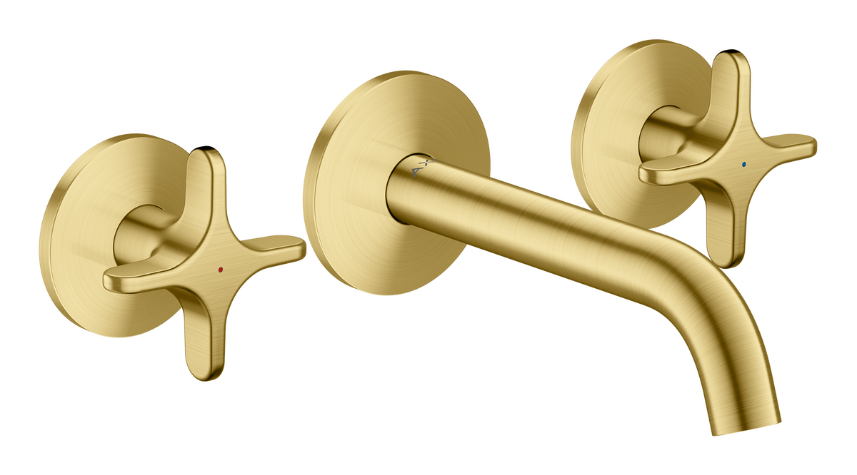 Bild von HANSGROHE AXOR One 3-Loch Waschtischarmatur Unterputz für Wandmontage mit Auslauf 160 mm und Kreuzgriffen #48130950 - Brushed Brass