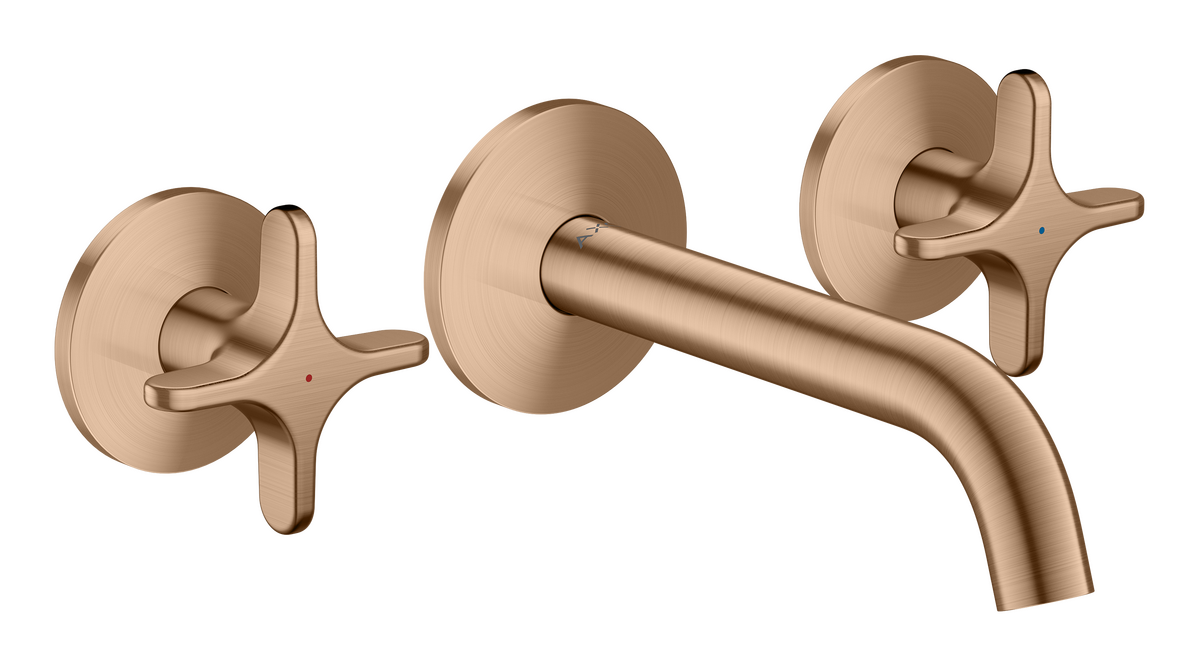 Bild von HANSGROHE AXOR One 3-Loch Waschtischarmatur Unterputz für Wandmontage mit Auslauf 160 mm und Kreuzgriffen #48130310 - Brushed Red Gold