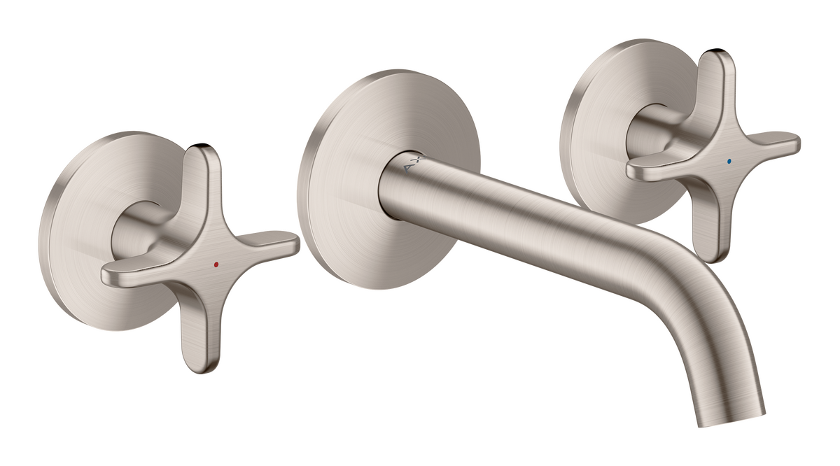 Bild von HANSGROHE AXOR One 3-Loch Waschtischarmatur Unterputz für Wandmontage mit Auslauf 160 mm und Kreuzgriffen #48130800 - Edelstahl Optic