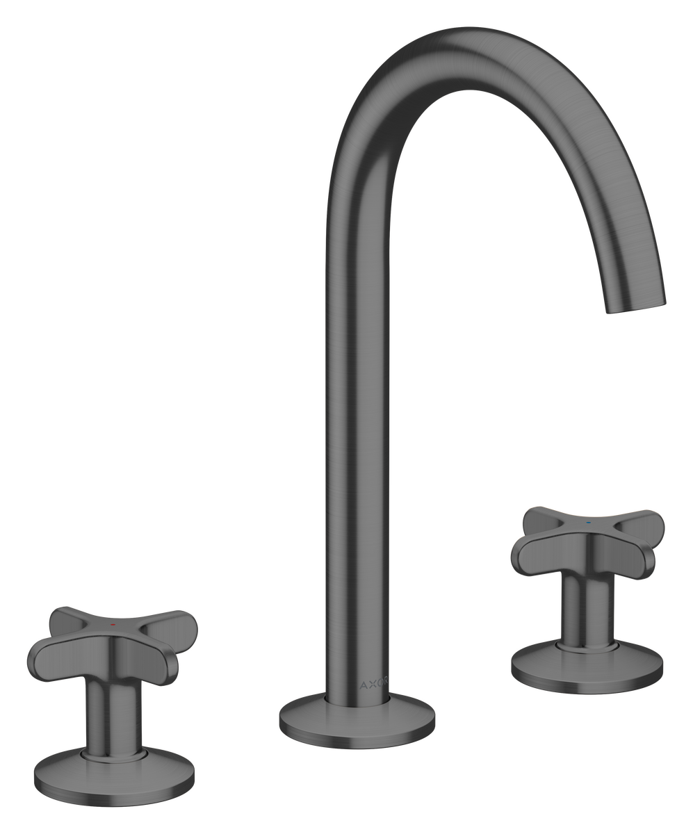 Bild von HANSGROHE AXOR One 3-Loch Waschtischarmatur 170 mit Kreuzgriffen und Push-Open Ablaufgarnitur #48040340 - Brushed Black Chrome