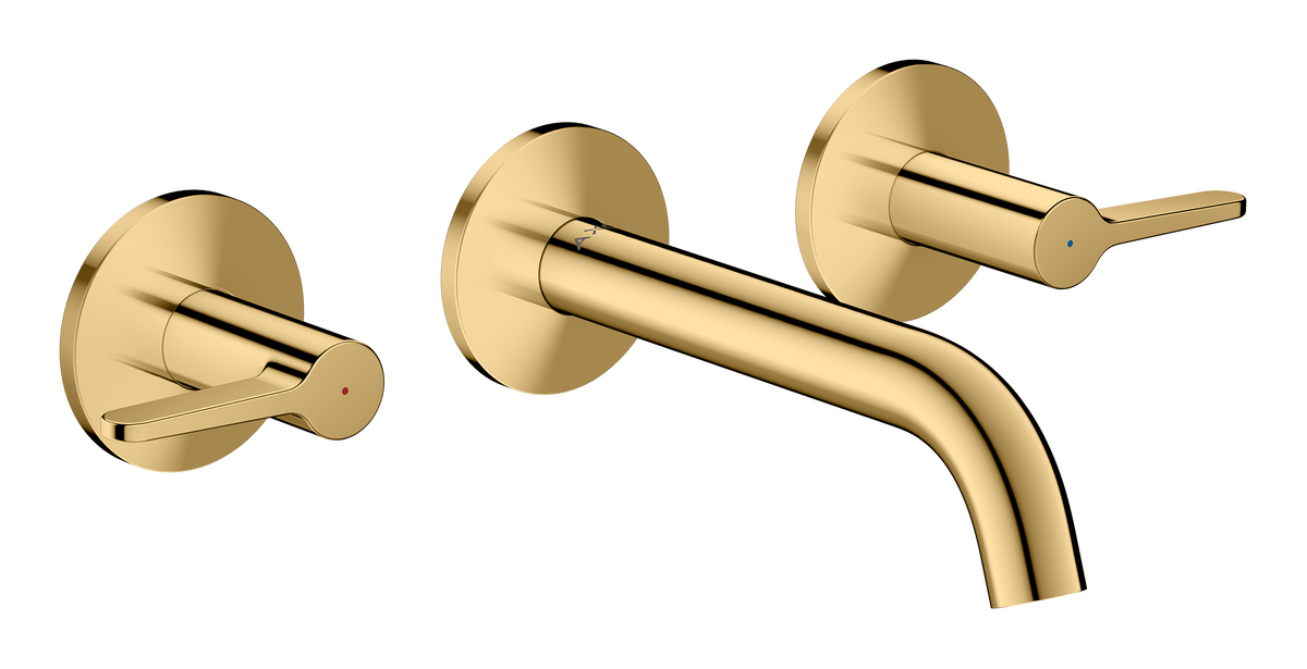 Bild von HANSGROHE AXOR One 3-Loch Waschtischarmatur Unterputz für Wandmontage mit Auslauf 160 mm und Hebelgriffen #48150990 - Polished Gold Optic