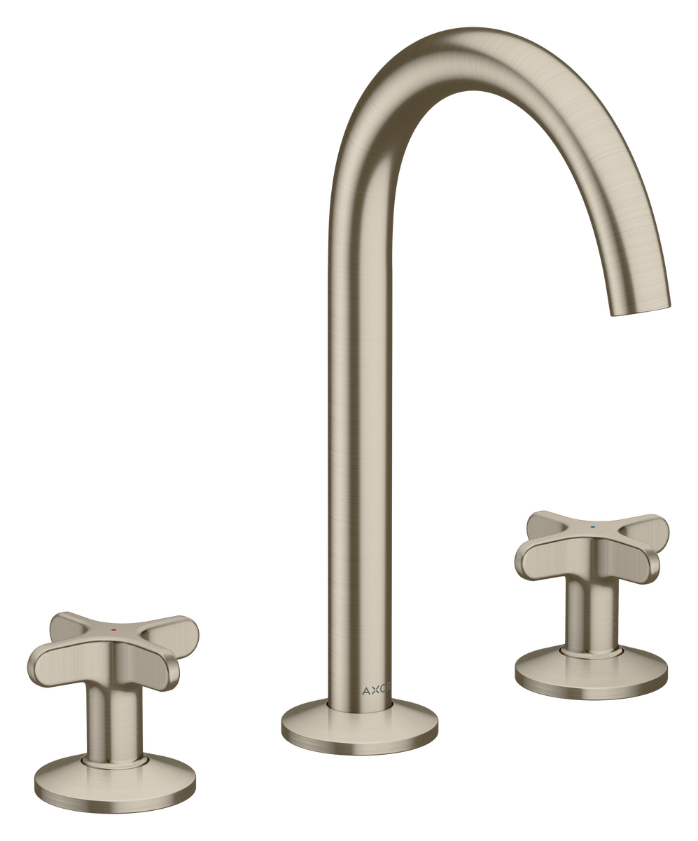 Bild von HANSGROHE AXOR One 3-Loch Waschtischarmatur 170 mit Kreuzgriffen und Push-Open Ablaufgarnitur #48040820 - Brushed Nickel