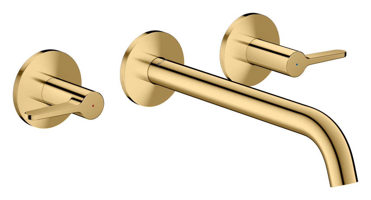 Bild von HANSGROHE AXOR One 3-Loch Wannenarmatur Unterputz für Wandmontage mit Hebelgriffen #48431990 - Polished Gold Optic