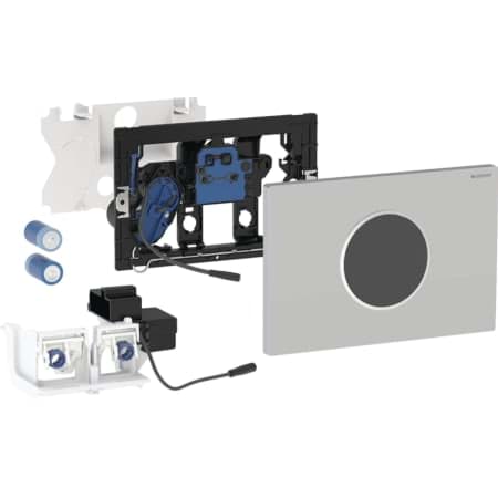 Bild von GEBERIT WC-Steuerung elektronisch, Batteriebetrieb, für Sigma UP-Spülkasten 12 cm, mit Sigma10 Betätigungsplatte, Round, automatisch / berührungslos #115.908.KH.6 - Platte: hochglanz-verchromt Designring: mattverchromt