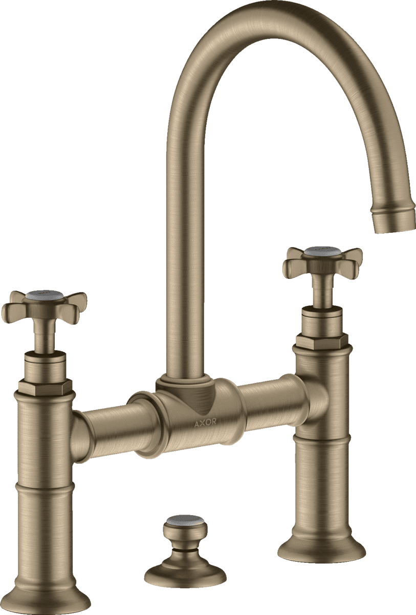 Bild von HANSGROHE AXOR Montreux 2-Griff Waschtischarmatur 220 mit Kreuzgriffen und Zugstangen-Ablaufgarnitur #16510820 - Brushed Nickel