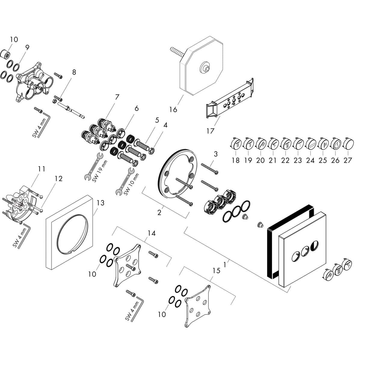 Bild von HANSGROHE ShowerSelect Valve for concealed installation for 3 functions Matt Black 15764670