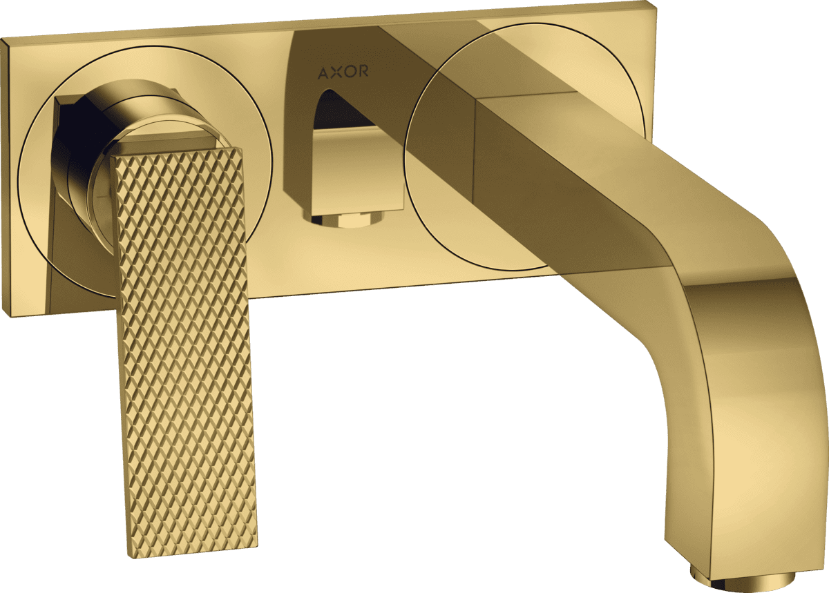 Picture of HANSGROHE AXOR Citterio concealed single-lever basin mixer for wall mounting with lever handle, 220 mm spout and plate - diamond cut #39171990 - Polished Gold Optic