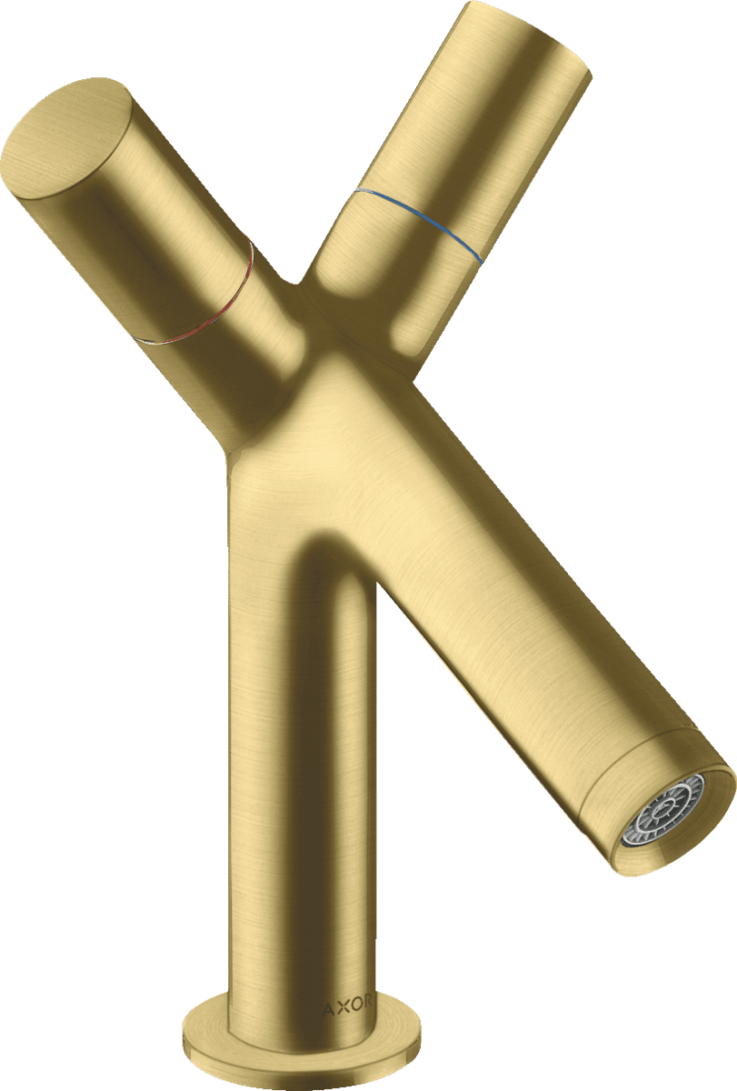 Bild von HANSGROHE AXOR Starck 2-Griff Waschtischarmatur 80 mit Zugstangen-Ablaufgarnitur #10030950 - Brushed Brass