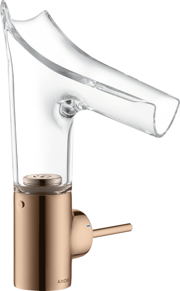 Obrázek HANSGROHE AXOR Starck V jednopáková umyvadlová baterie 140 se skleněnou výpustí a výsuvným odpadem #12112300 - leštěná červenozlatá