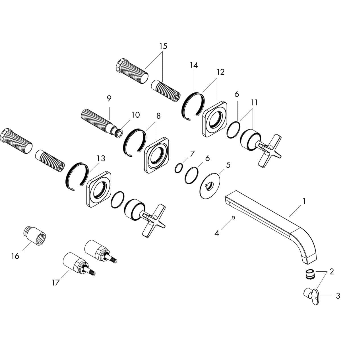 Bild von HANSGROHE AXOR Citterio E 3-hole basin mixer for concealed installation wall-mounted with spout 220 mm and escutcheons Brushed Nickel 36107820