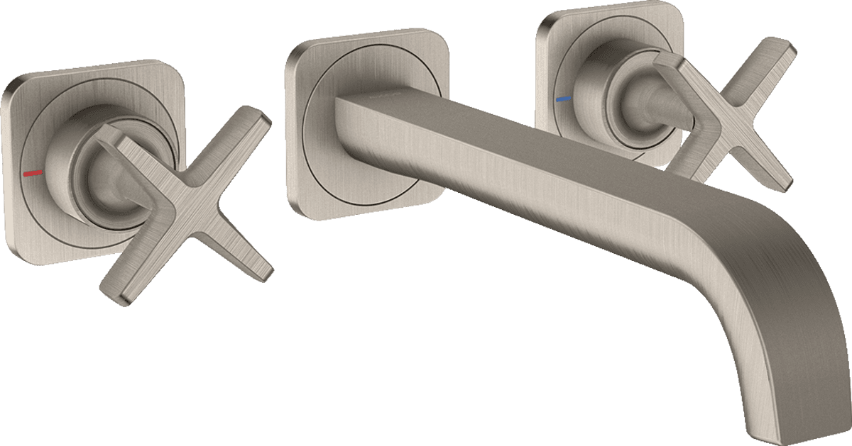 Picture of HANSGROHE AXOR Citterio E 3-hole basin mixer for concealed installation wall-mounted with spout 220 mm and escutcheons #36107800 - Stainless Steel Optic