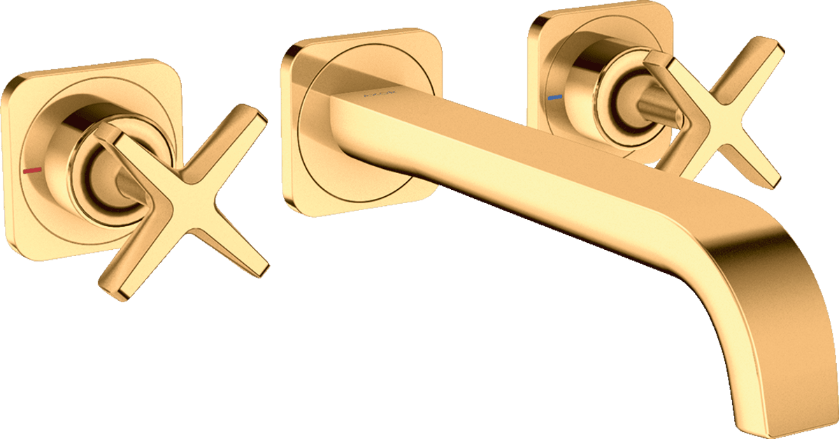 Picture of HANSGROHE AXOR Citterio E 3-hole basin mixer for concealed installation wall-mounted with spout 220 mm and escutcheons #36107990 - Polished Gold Optic