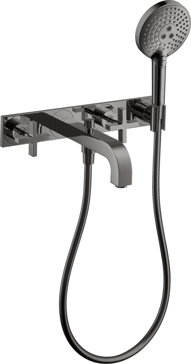 Bild von HANSGROHE AXOR Citterio 3-Loch Wannenarmatur Unterputz für Wandmontage mit Kreuzgriffen und Platte #39441330 - Polished Black Chrome