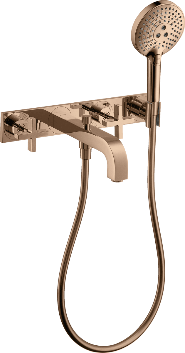 Bild von HANSGROHE AXOR Citterio 3-Loch Wannenarmatur Unterputz für Wandmontage mit Kreuzgriffen und Platte #39441300 - Polished Red Gold