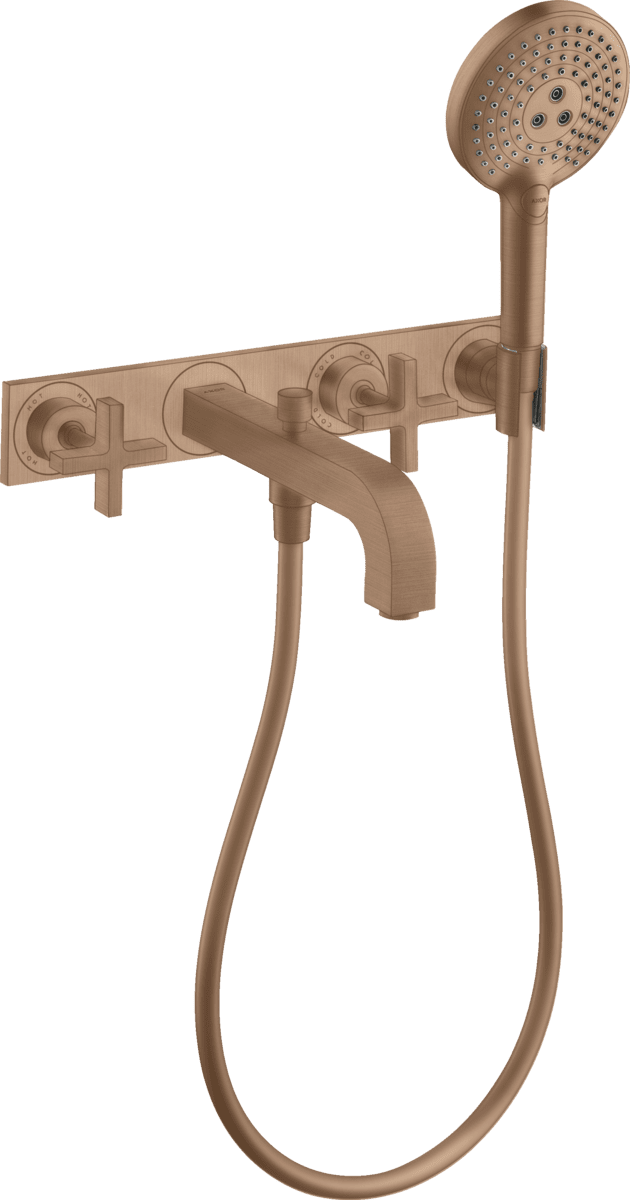 Bild von HANSGROHE AXOR Citterio 3-Loch Wannenarmatur Unterputz für Wandmontage mit Kreuzgriffen und Platte #39441310 - Brushed Red Gold
